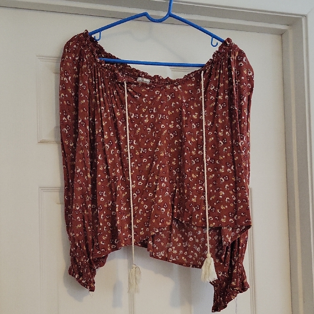 Elegant Floral Off-Shoulder Blouse in Brown